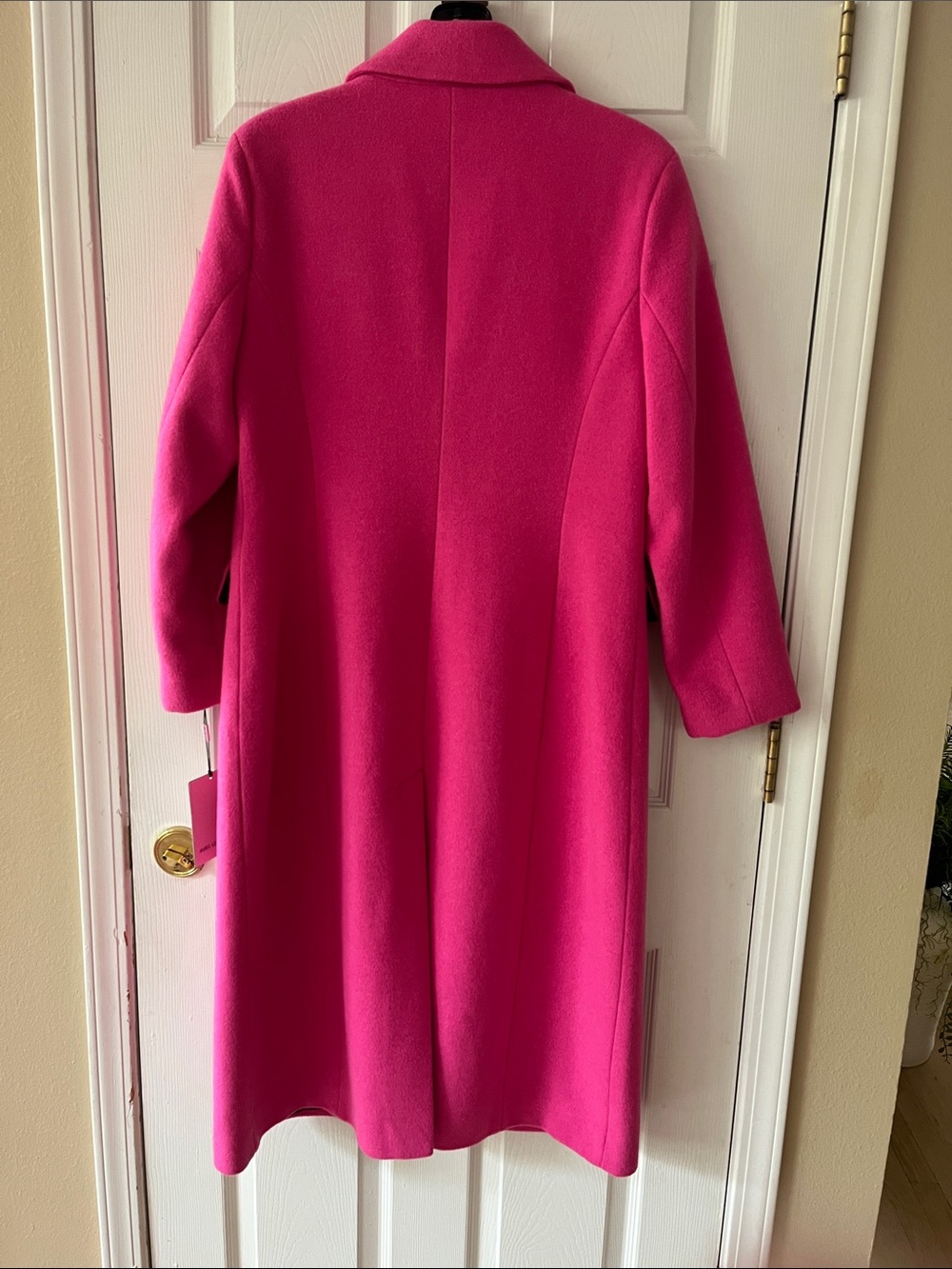 Avec Les Filles Bright Pink Wool-Blend Single-Breasted Trench Coat - Picture 4 of 5